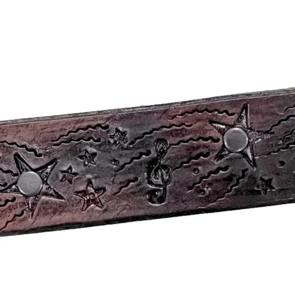 🍀 2/$22 Leather Hand Tooled Initials Brown Womens Belt size medium - Picture 3 of 7